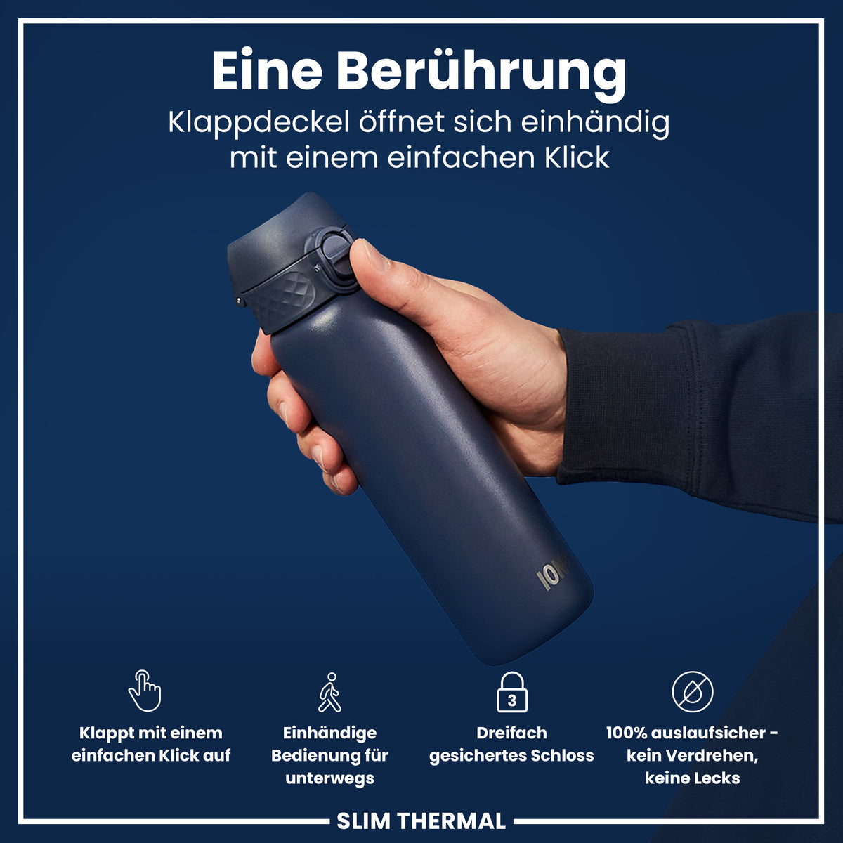 Isolierte Edelstahl-Wasserflasche, Ash Navy, 500 ml