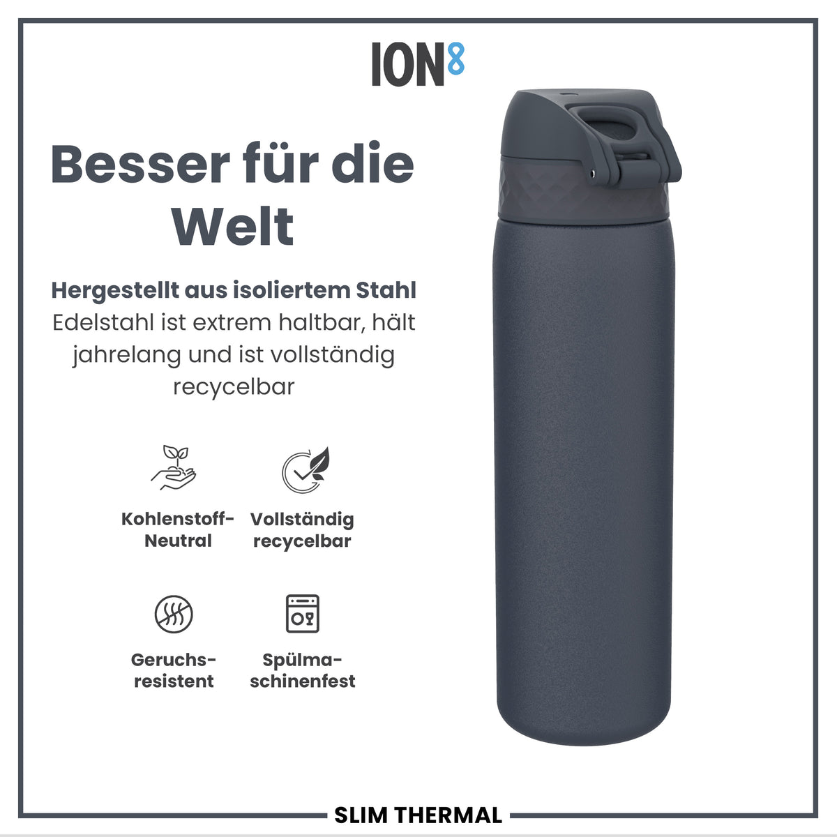 Isolierte Edelstahl-Wasserflasche, Ash Navy, 500 ml