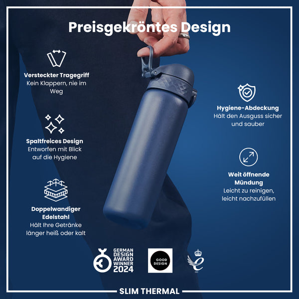 Isolierte Edelstahl-Wasserflasche, Ash Navy, 500 ml