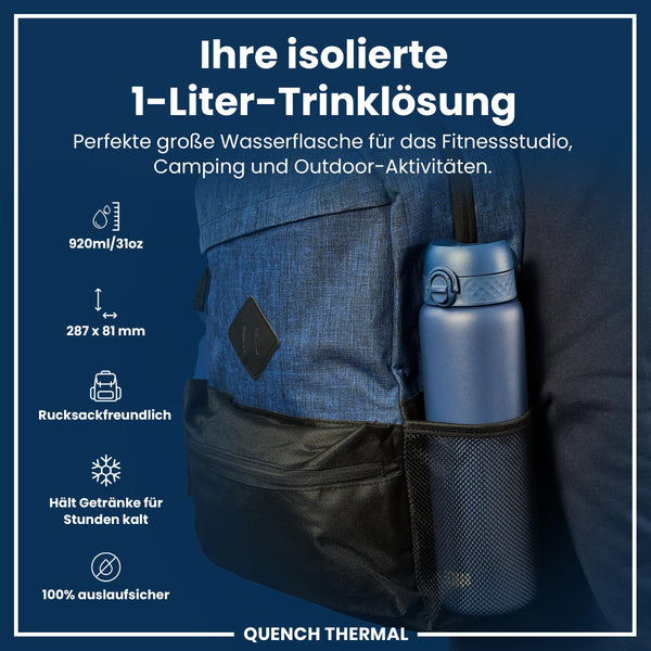 Isolierte Edelstahl-Wasserflasche, Aschemarine, 1 L
