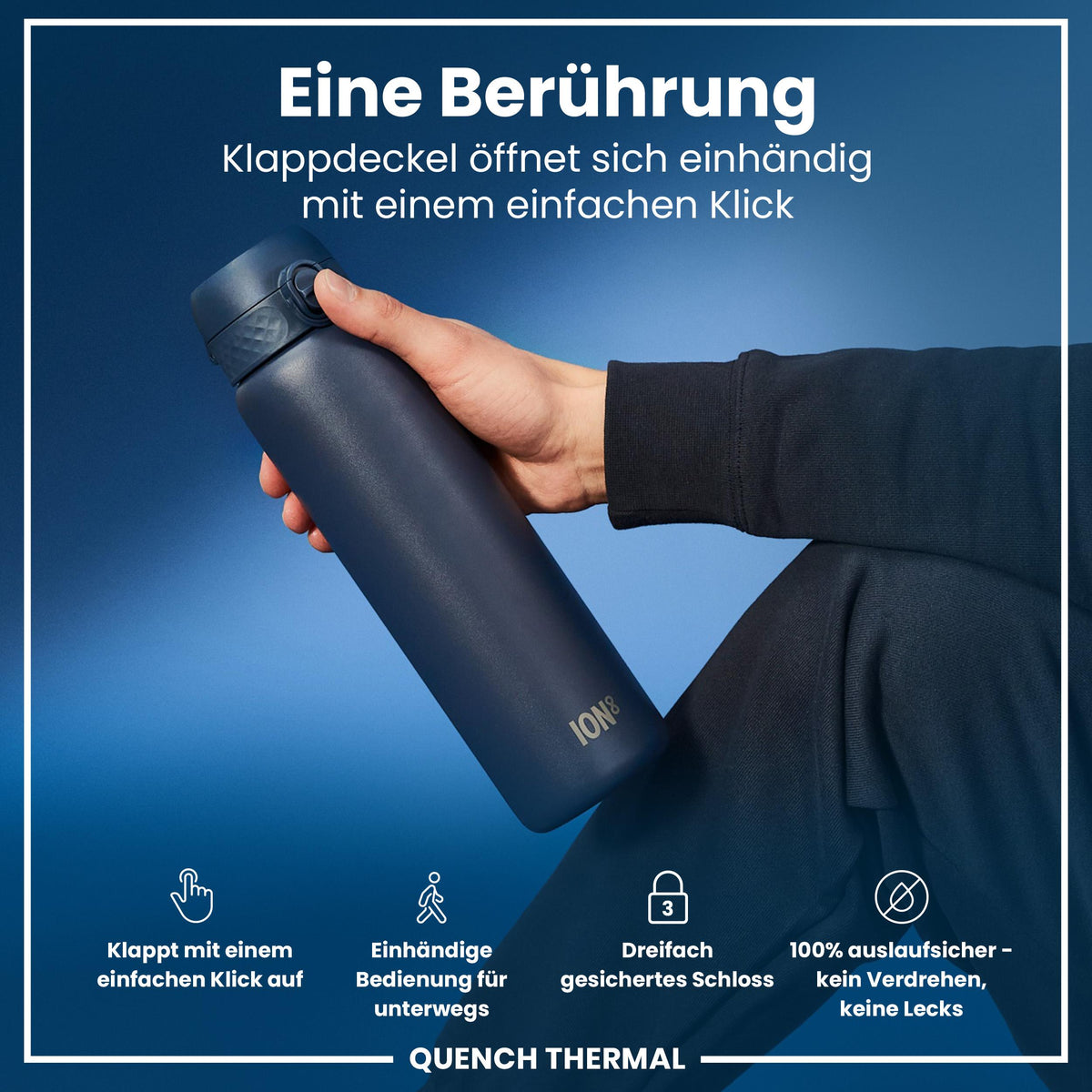 Isolierte Edelstahl-Wasserflasche, Aschemarine, 1 L