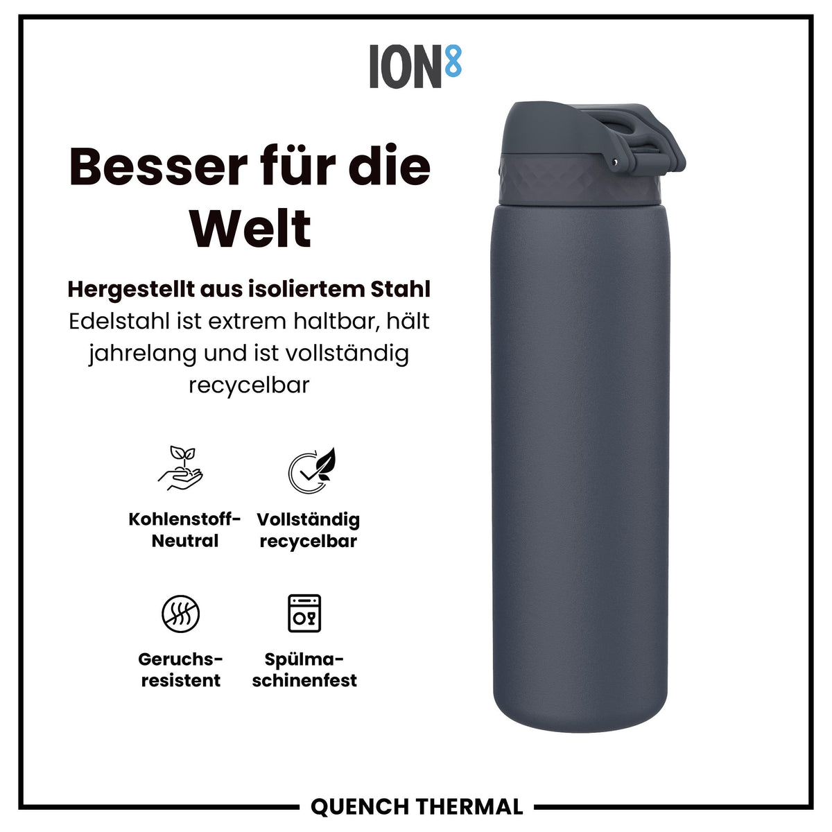 Isolierte Edelstahl-Wasserflasche, Aschemarine, 1 L