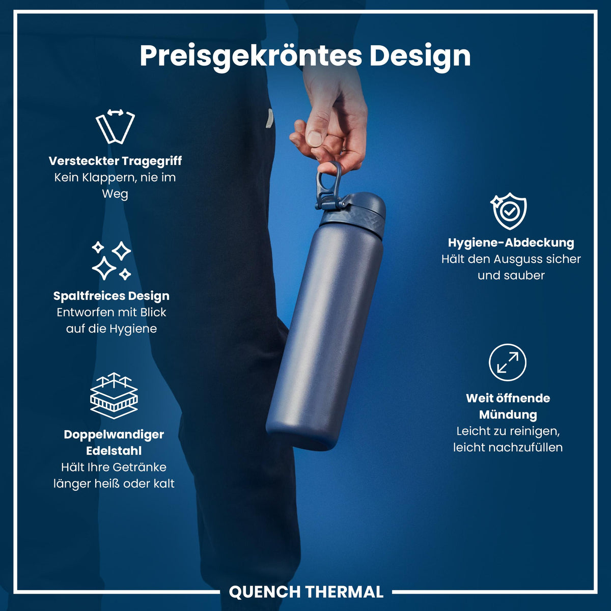 Isolierte Edelstahl-Wasserflasche, Aschemarine, 1 L