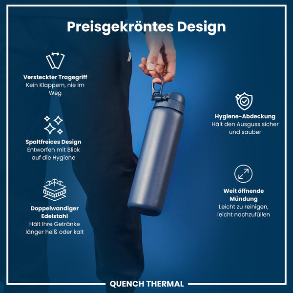 Isolierte Edelstahl-Wasserflasche, Aschemarine, 1 L