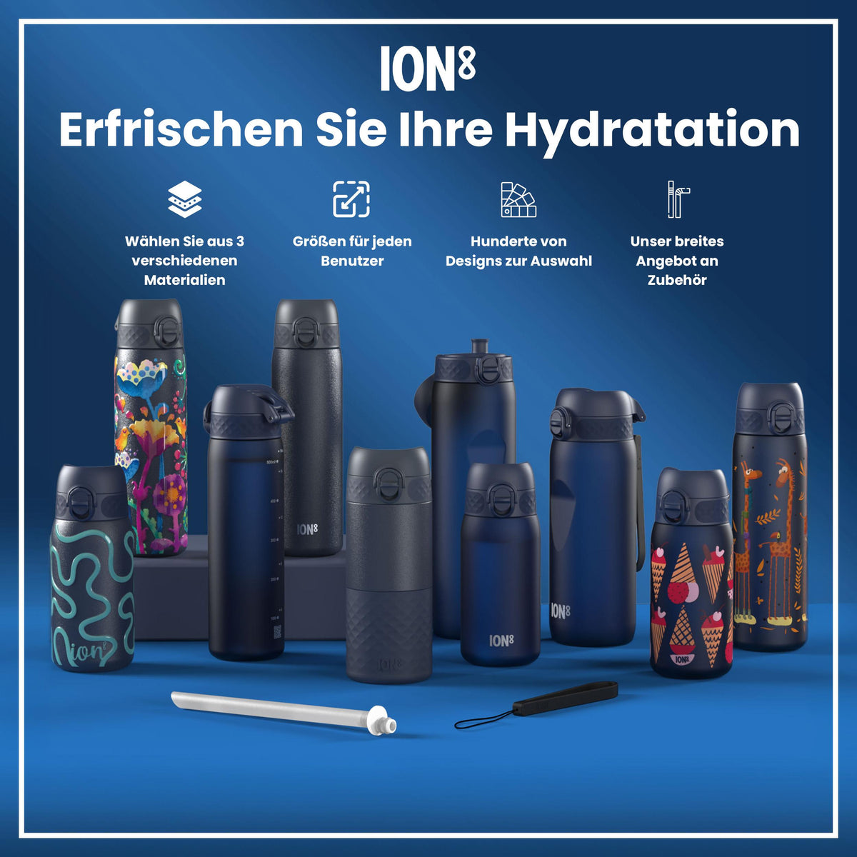 Isolierte Edelstahl-Wasserflasche, Aschemarine, 1 L