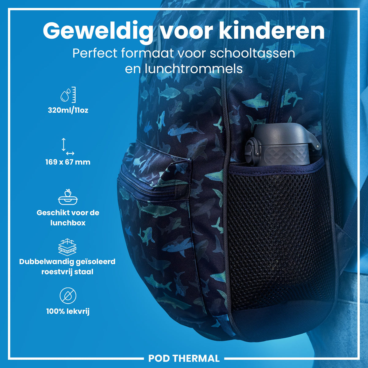 Isolierte Edelstahl-Wasserflasche, Ash Navy, 320 ml