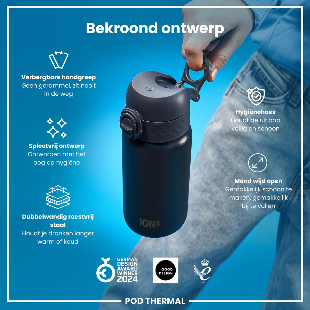 Isolierte Edelstahl-Wasserflasche, Ash Navy, 320 ml