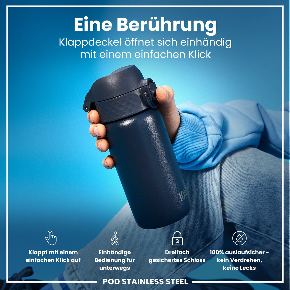 Leichte Edelstahl-Trinkflasche, Aschemarine, 400 ml