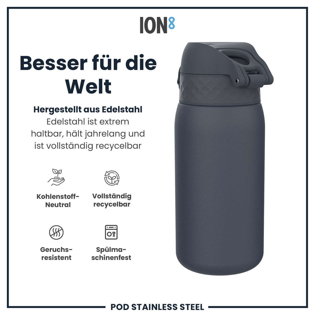 Leichte Edelstahl-Trinkflasche, Aschemarine, 400 ml
