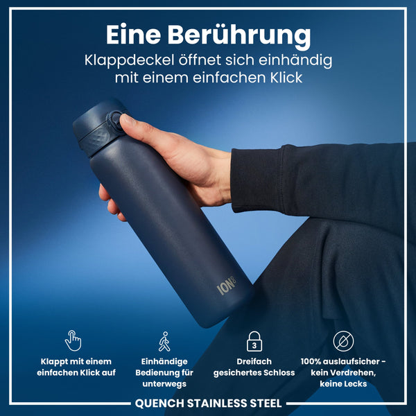 Leichte Edelstahl-Wasserflasche, Aschemarine, 1 L