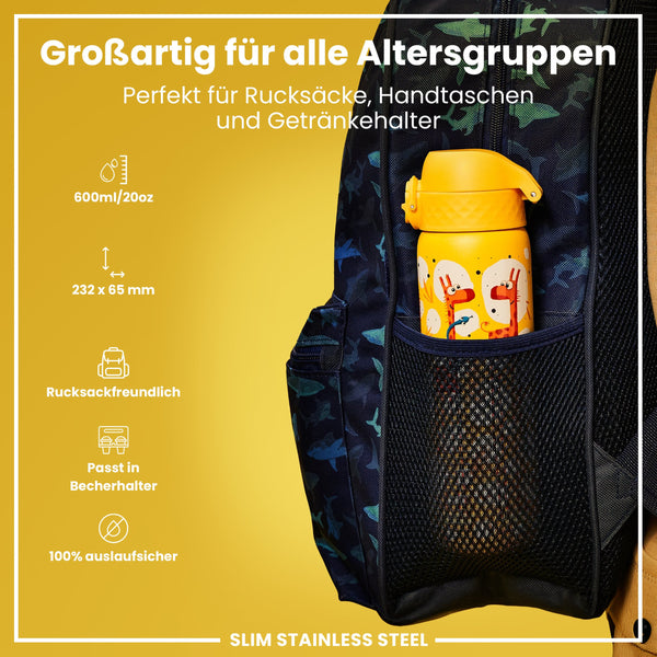 Leichte Edelstahl-Trinkflasche, Giraffen, 600 ml
