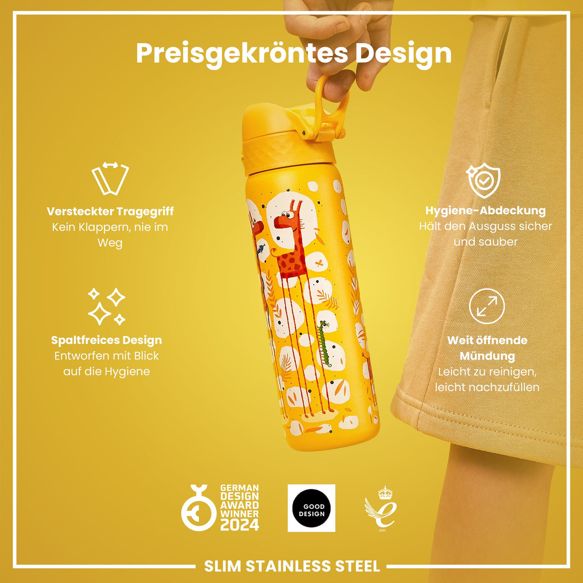 Leichte Edelstahl-Trinkflasche, Giraffen, 600 ml