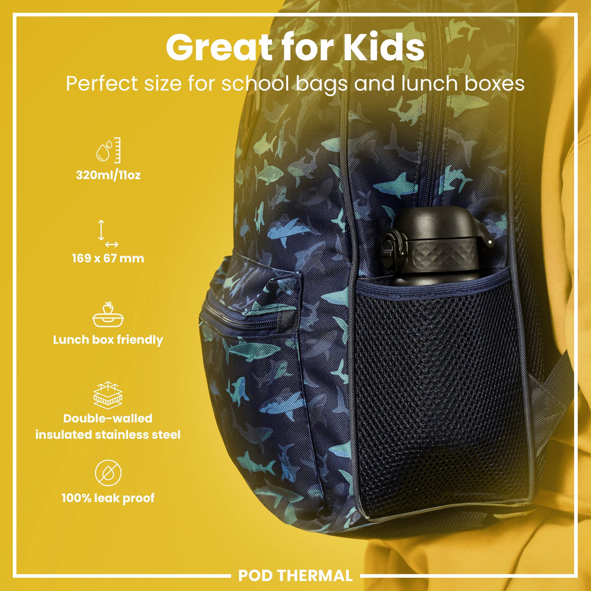 Isolierte Edelstahl-Wasserflasche, Schwarz, 320 ml