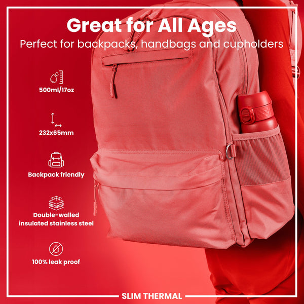 Isolierte Edelstahl-Wasserflasche, Rot, 500 ml