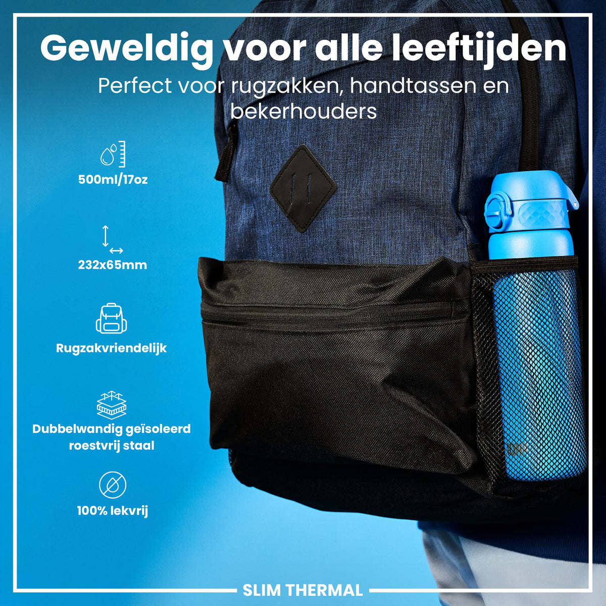 Isolierte Edelstahl-Wasserflasche, Blau, 500 ml