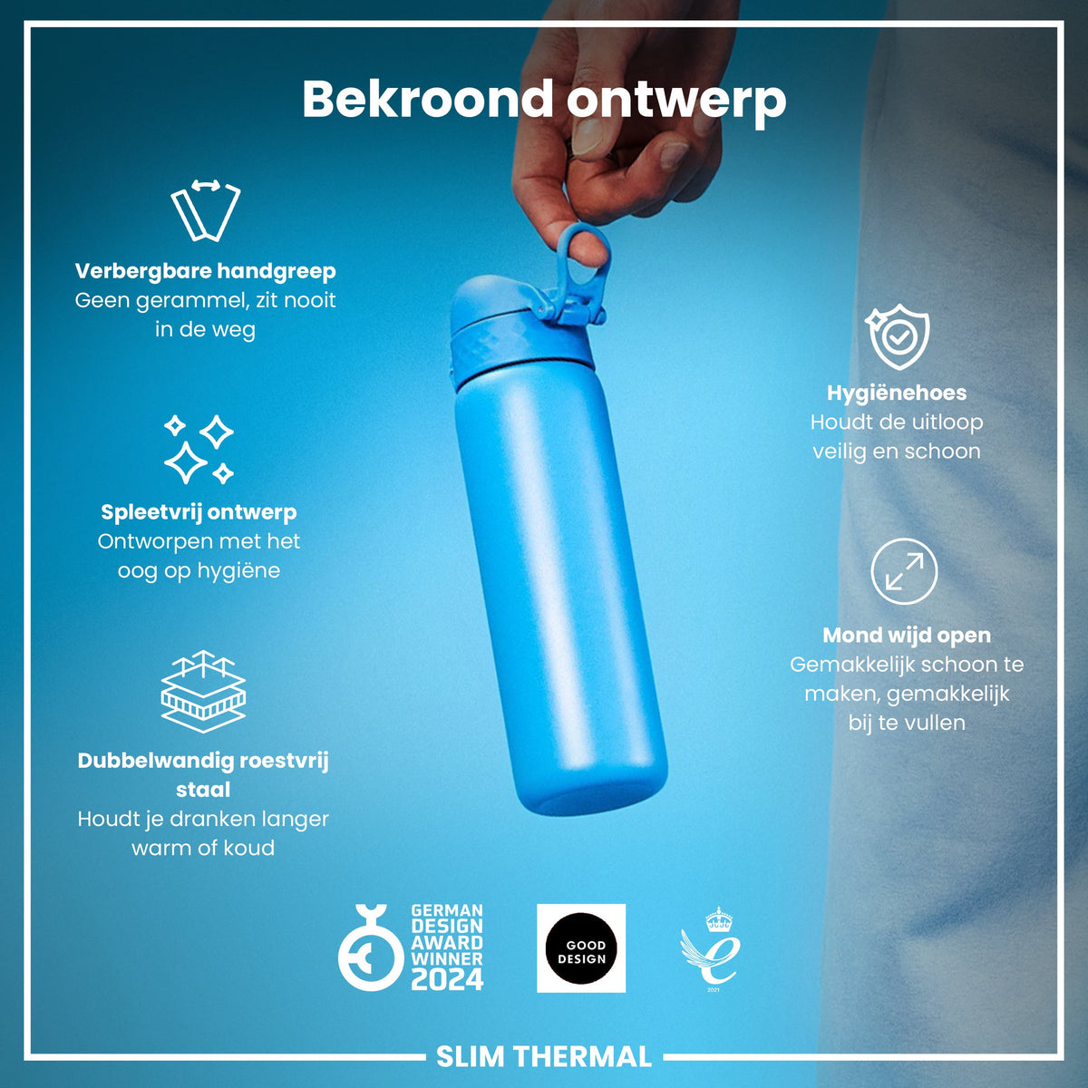 Isolierte Edelstahl-Wasserflasche, Blau, 500 ml