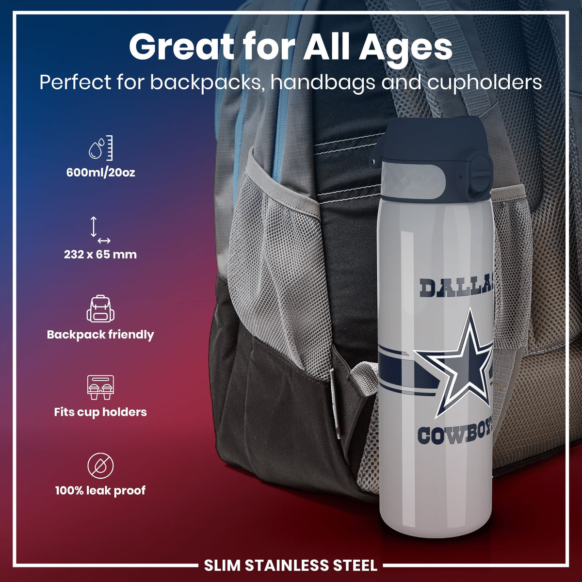 NFL x ION8, Edelstahl, Dallas Cowboys, 600 ml