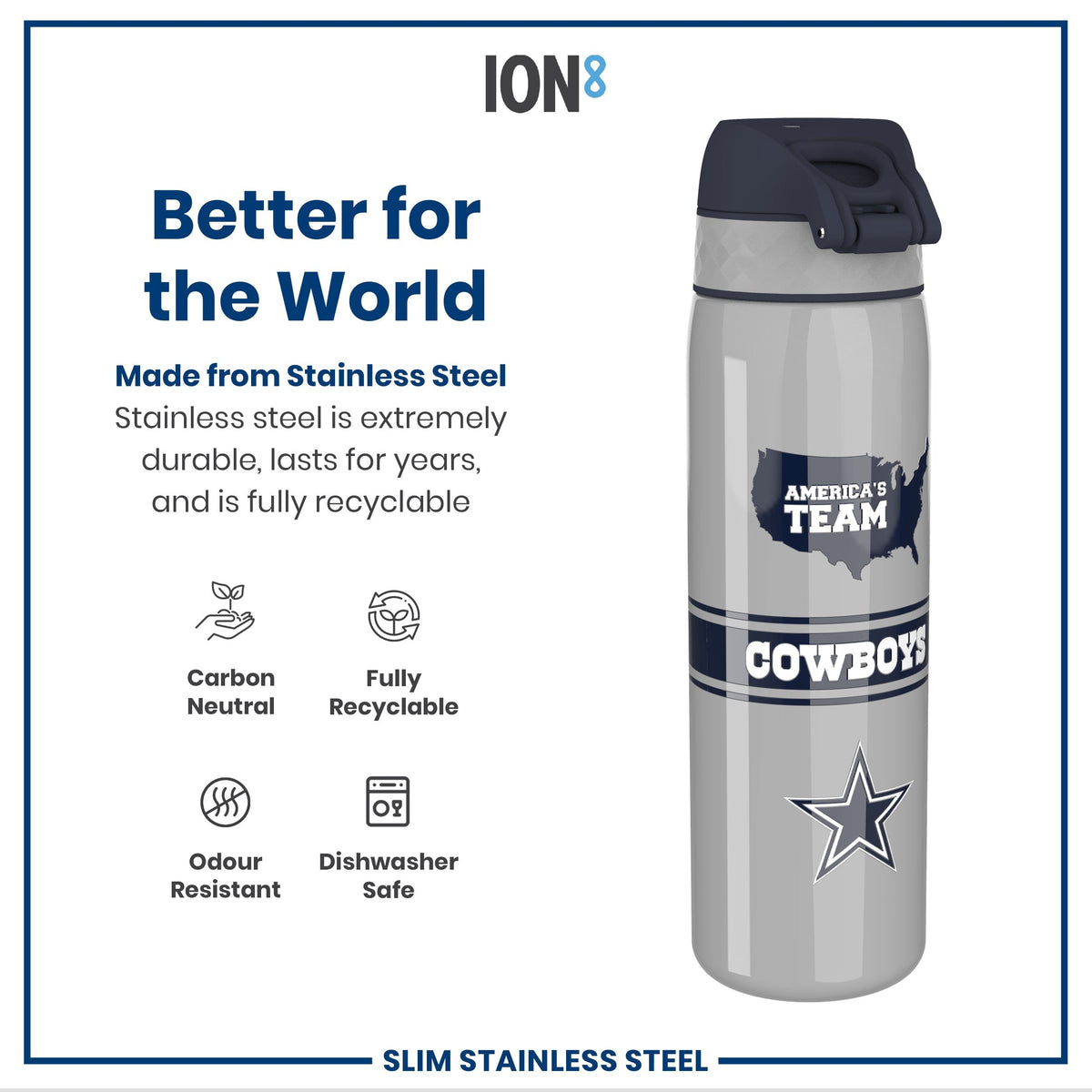 NFL x ION8, Edelstahl, Dallas Cowboys, 600 ml