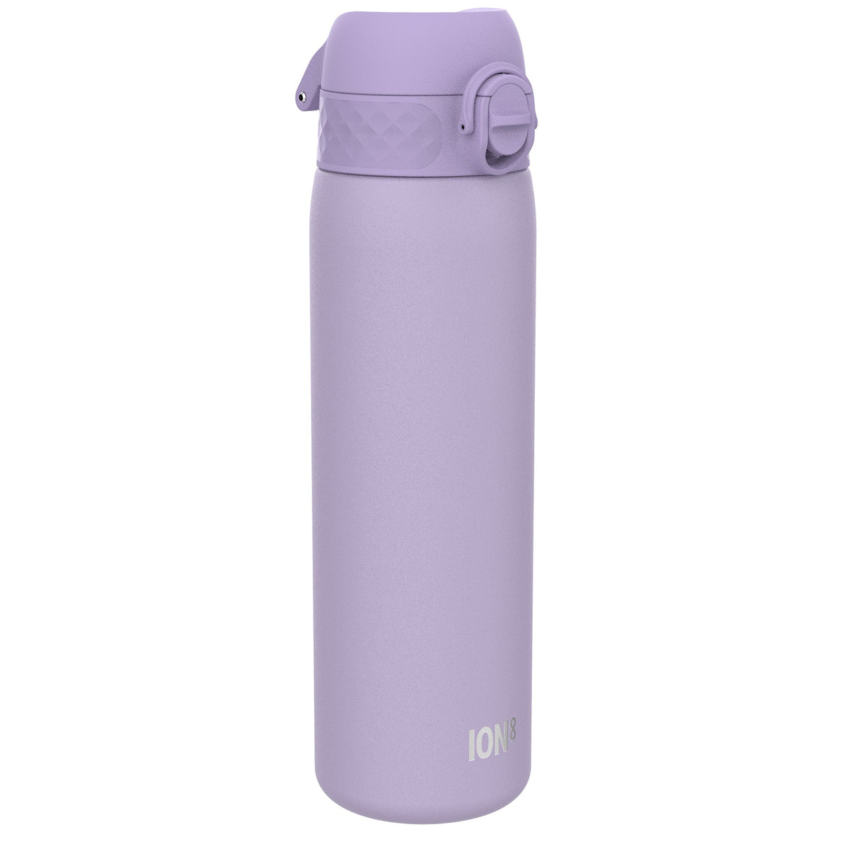 A lavender water bottle stands upright against a white background. The bottle features a hinged lid and the logo "ION8" is imprinted near the base.