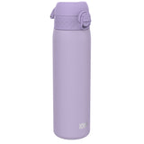 A lavender water bottle stands upright against a white background. The bottle features a hinged lid and the logo 
