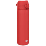 A red ION8 water bottle stands upright against a white background. ION8 is printed on the bottle.