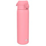 A pink ION8 water bottle stands against a white background. The bottle is cylindrical with a flip-top lid.