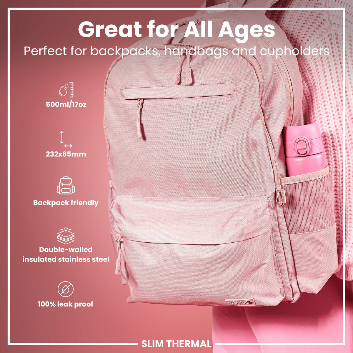 Isolierte Edelstahl-Wasserflasche, RosenblŸte, 500 ml