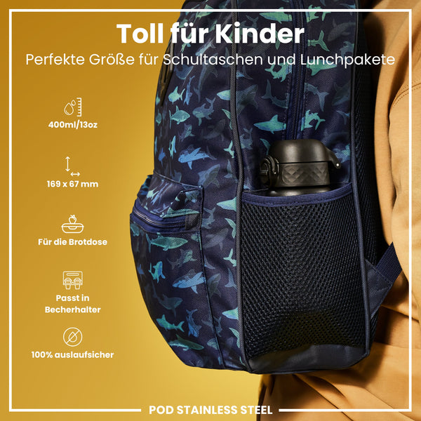 Leichte Edelstahl-Trinkflasche, Schwarz, 400 ml