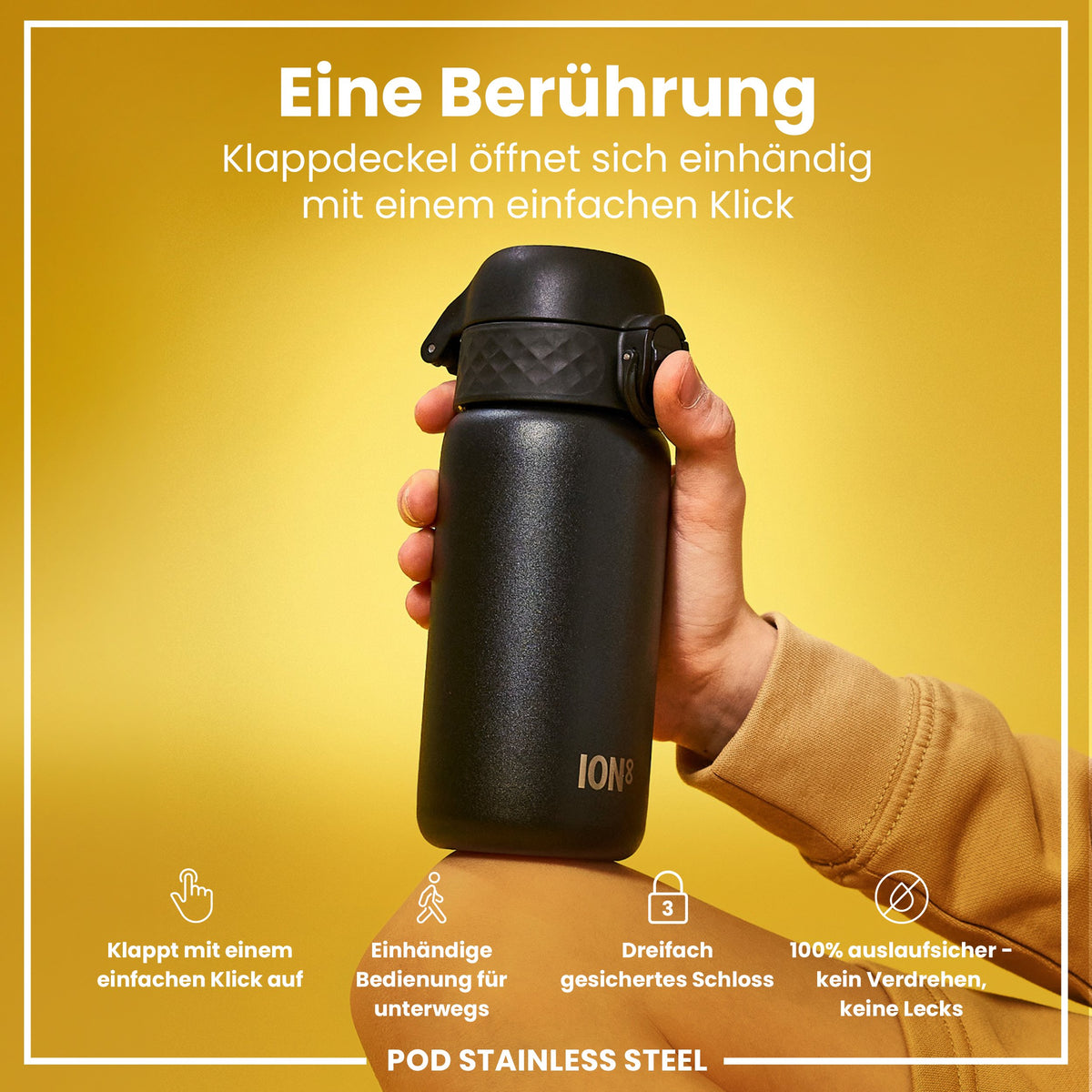 Leichte Edelstahl-Trinkflasche, Schwarz, 400 ml