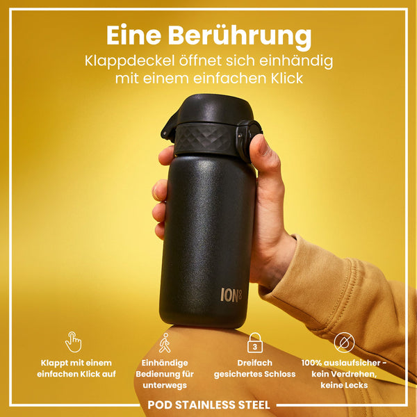 Leichte Edelstahl-Trinkflasche, Schwarz, 400 ml