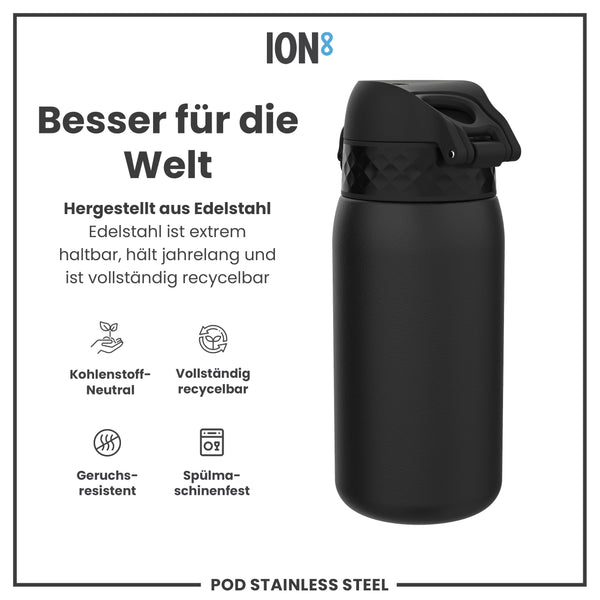 Leichte Edelstahl-Trinkflasche, Schwarz, 400 ml
