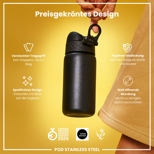 Leichte Edelstahl-Trinkflasche, Schwarz, 400 ml