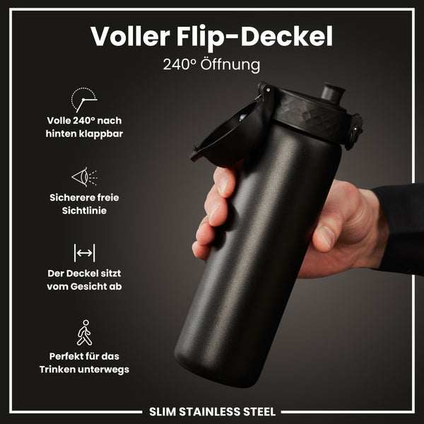 Leichte Edelstahl-Wasserflasche, Schwarz, 600 ml