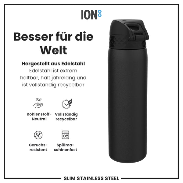 Leichte Edelstahl-Wasserflasche, Schwarz, 600 ml