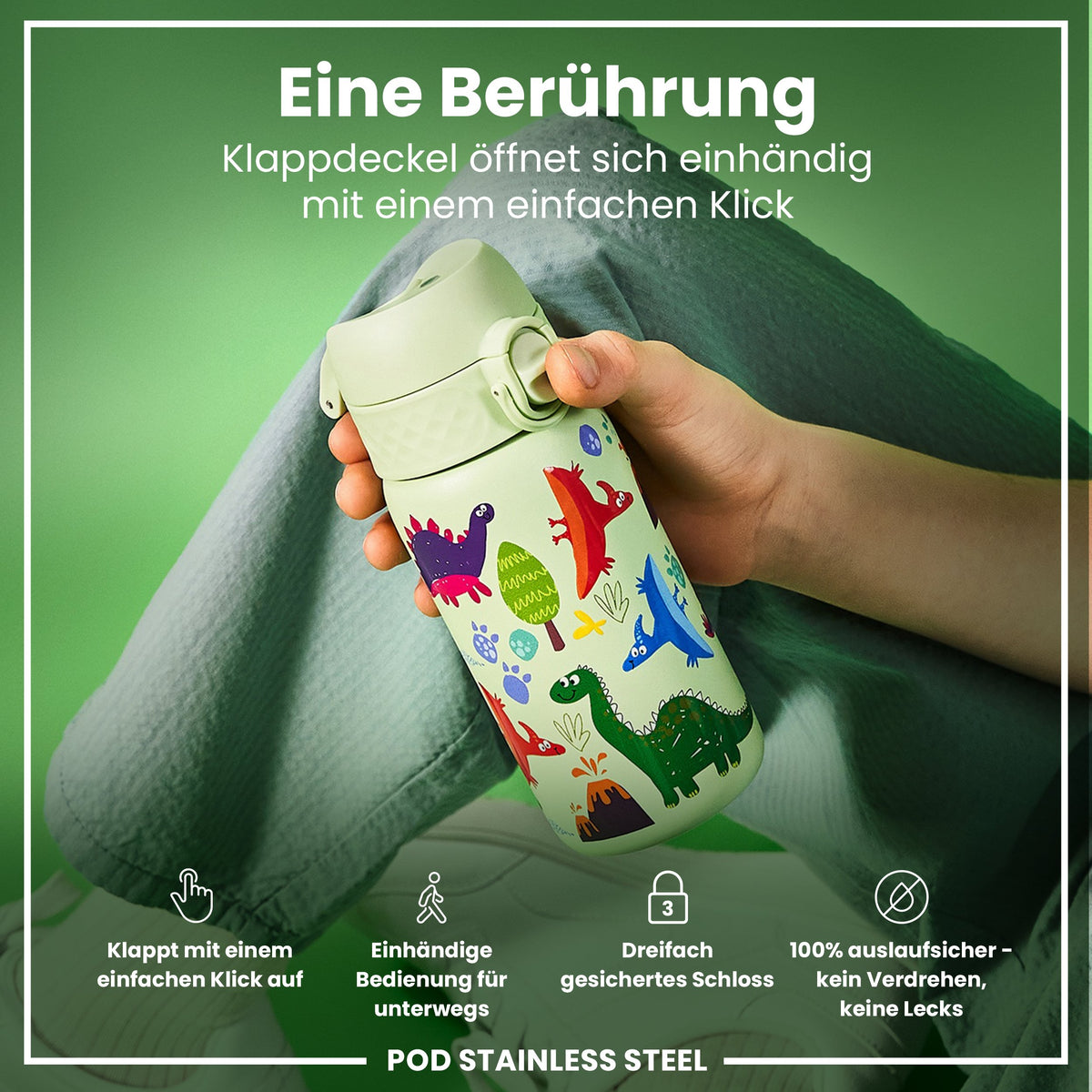 Leichte Edelstahl-Wasserflasche, Dinosaurier, 400 ml