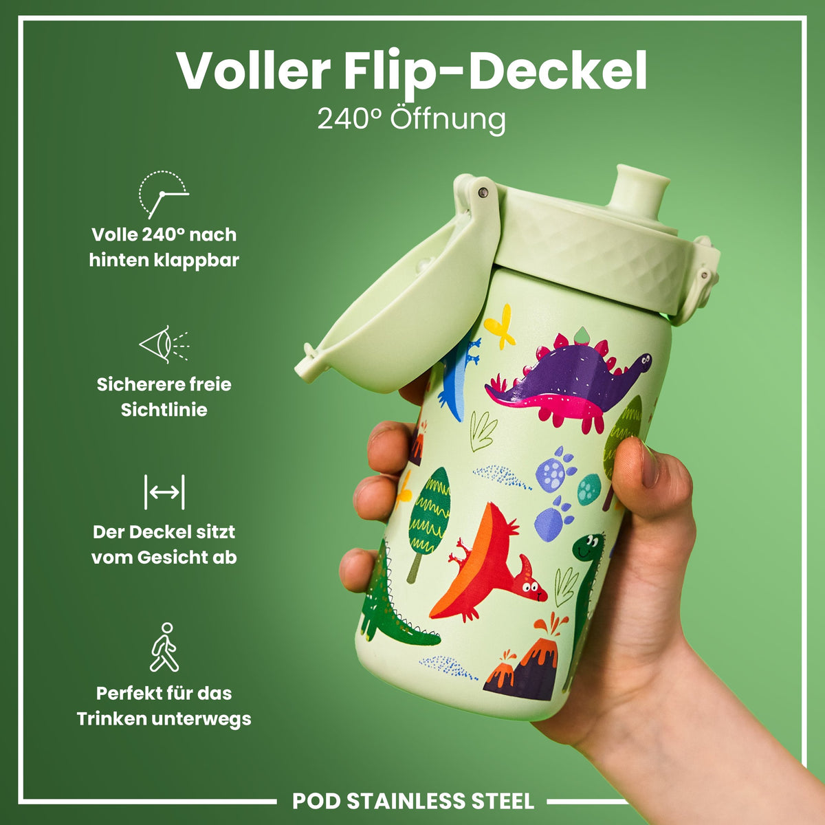 Leichte Edelstahl-Wasserflasche, Dinosaurier, 400 ml