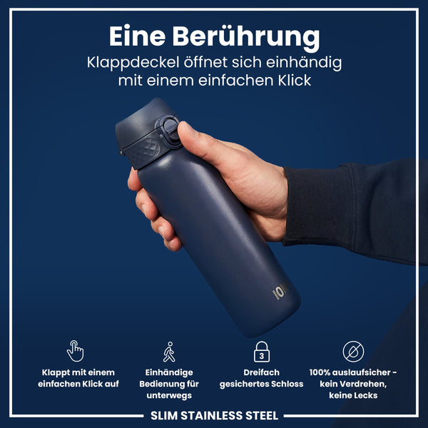 Leichte Edelstahl-Wasserflasche, Ash Navy, 600 ml