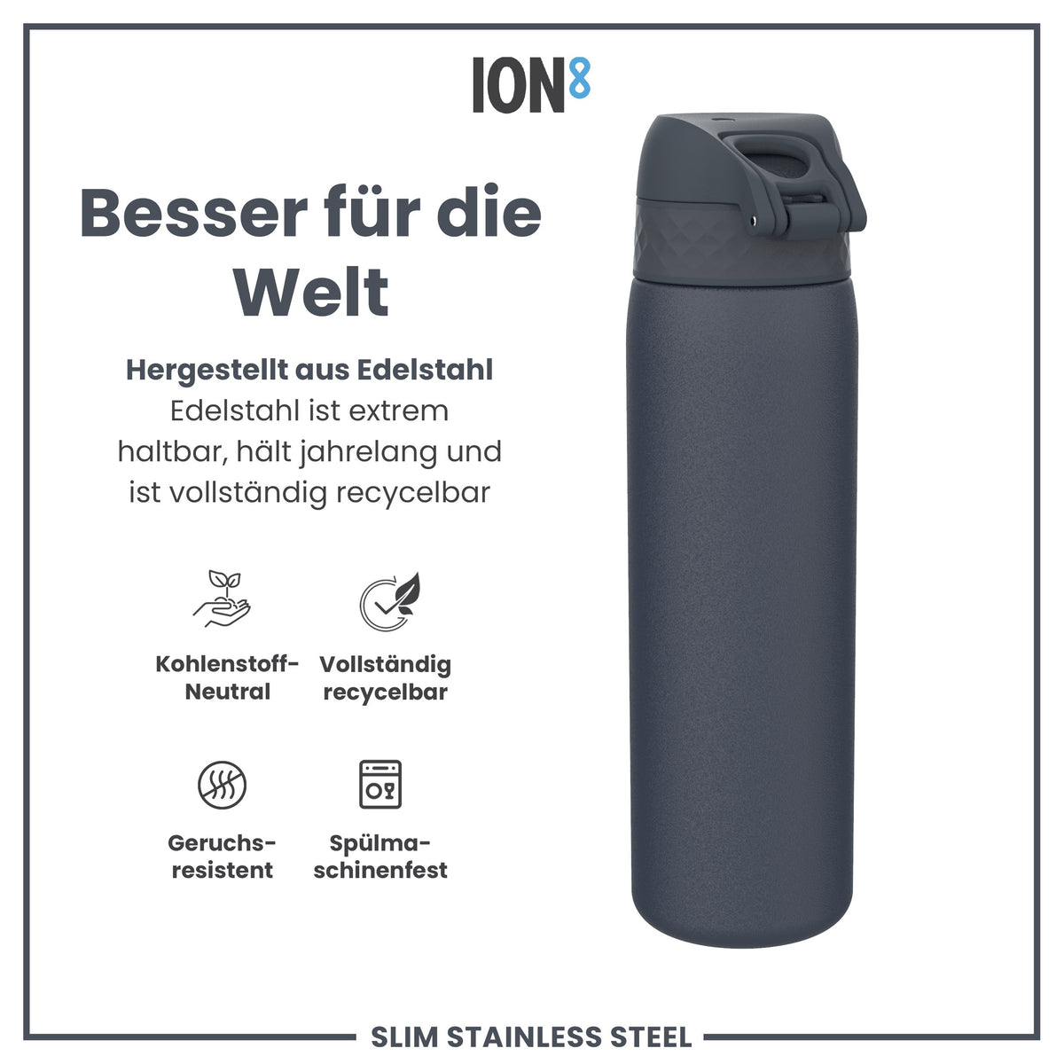 Leichte Edelstahl-Wasserflasche, Ash Navy, 600 ml