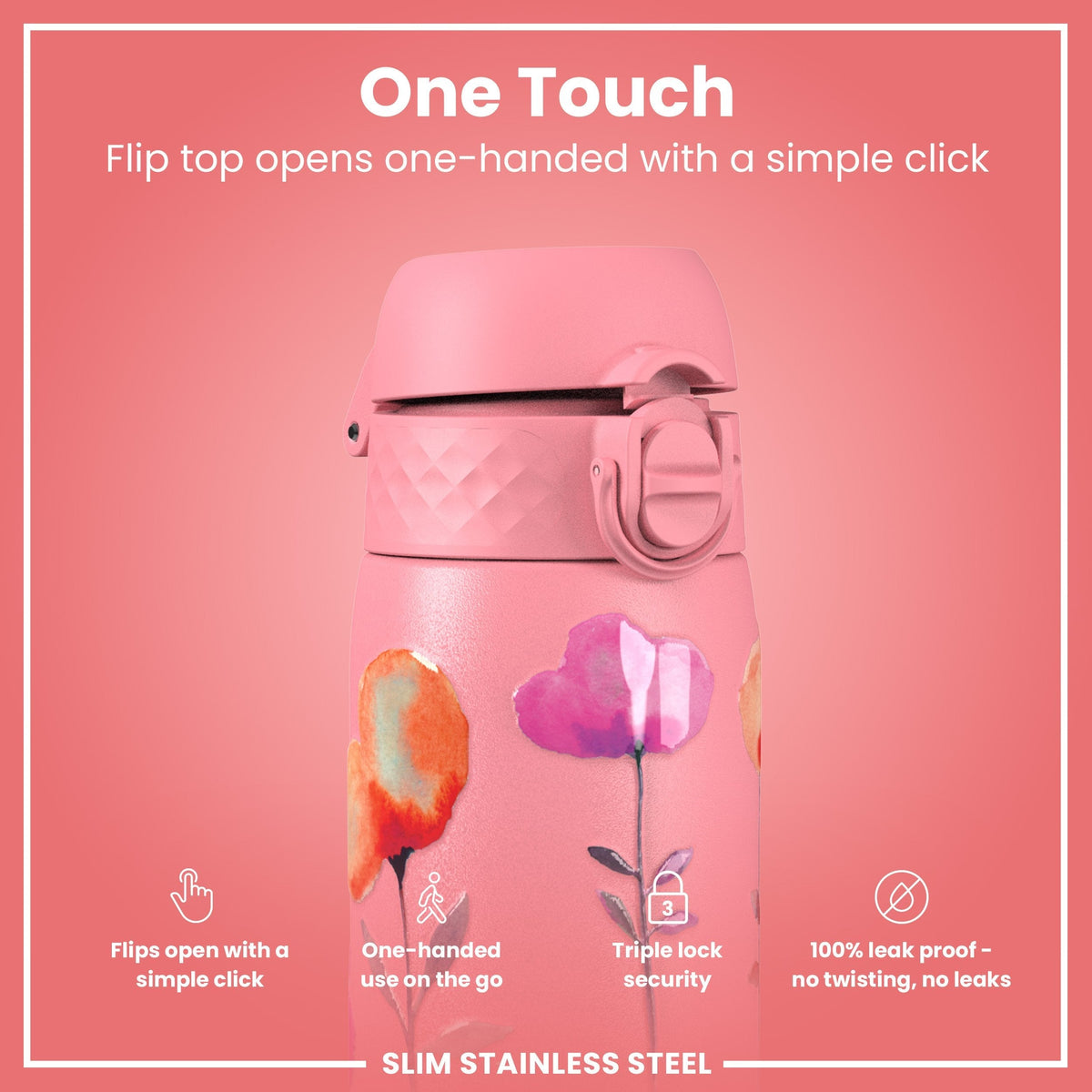 Leichte Edelstahl-Wasserflasche, Blumen, 600 ml