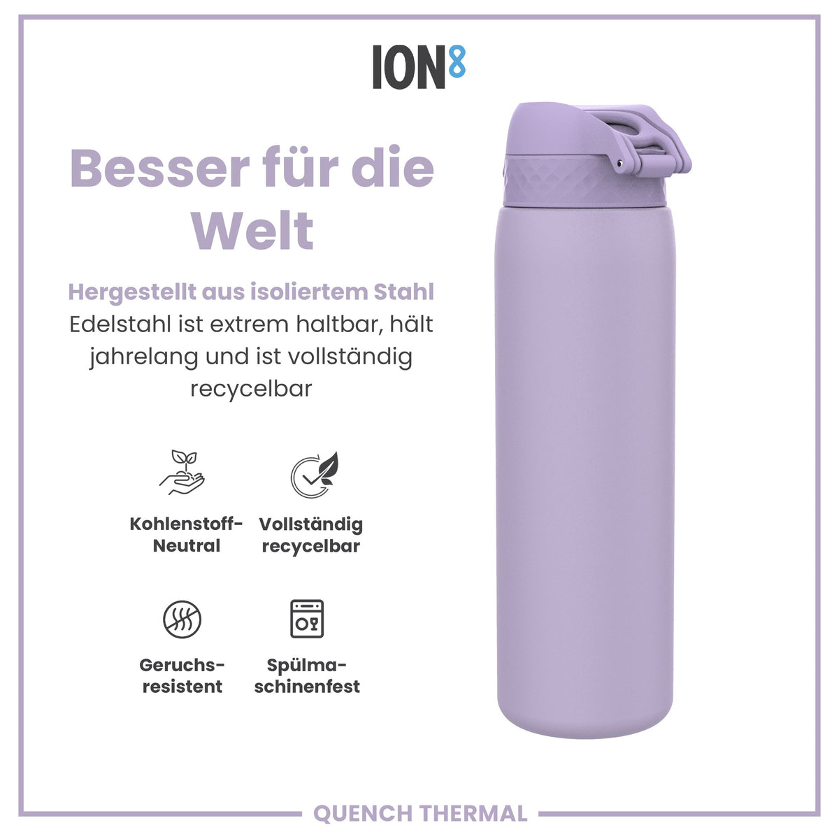 Isolierte Edelstahl-Wasserflasche, Helllila, 1 L