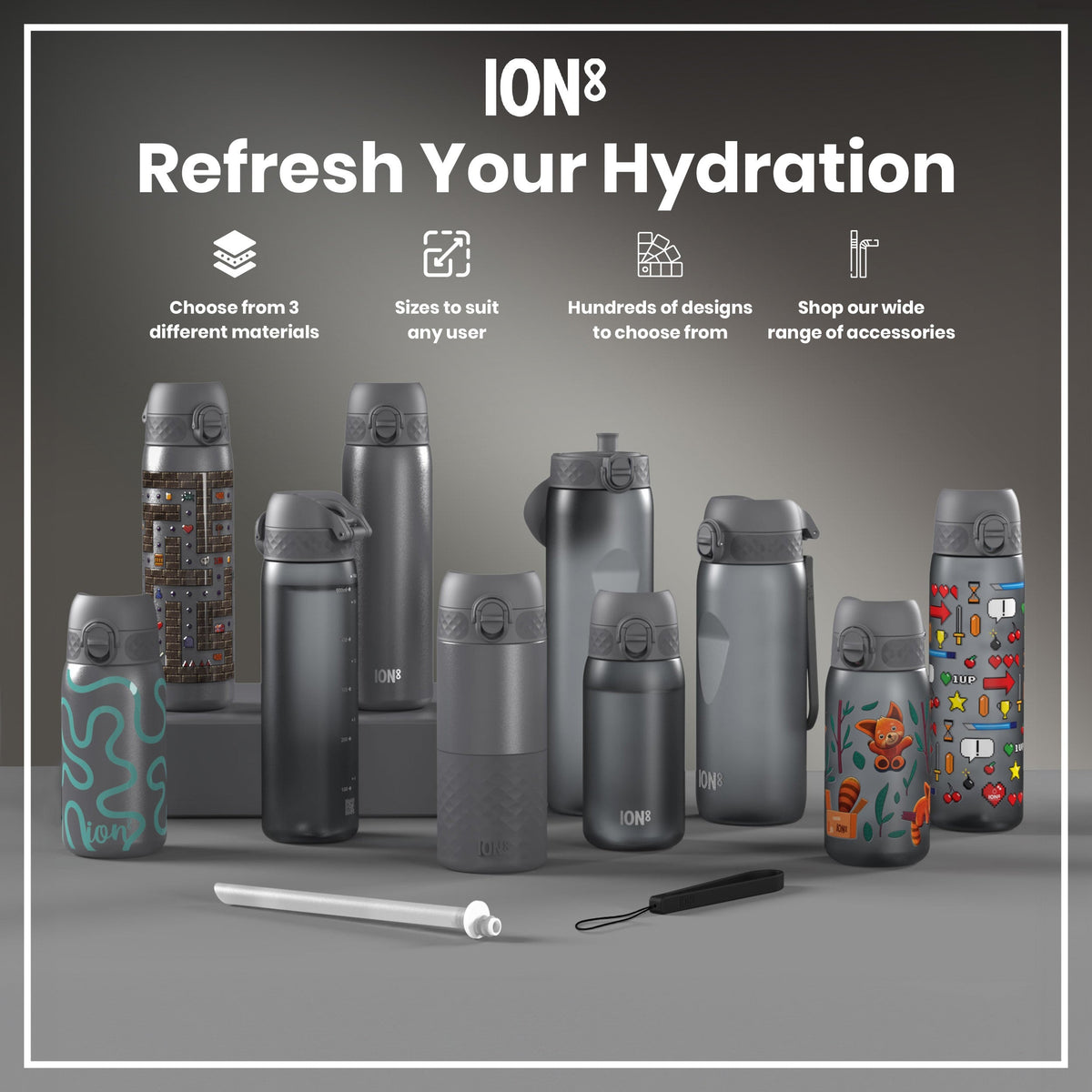 Isolierte Edelstahl-Wasserflasche, Grau, 500 ml