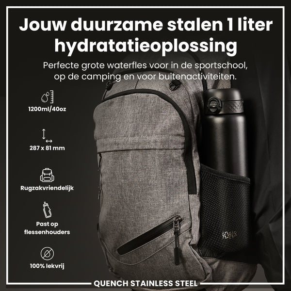 Leichte Edelstahl-Wasserflasche, Schwarz, 1 L