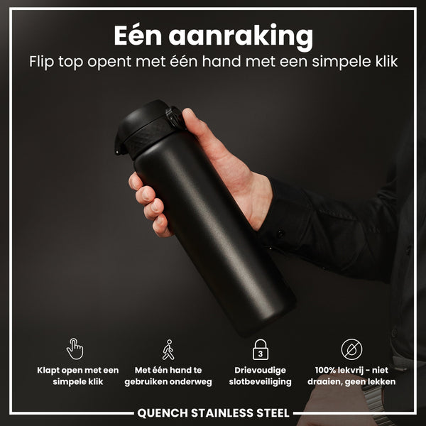 Leichte Edelstahl-Wasserflasche, Schwarz, 1 L