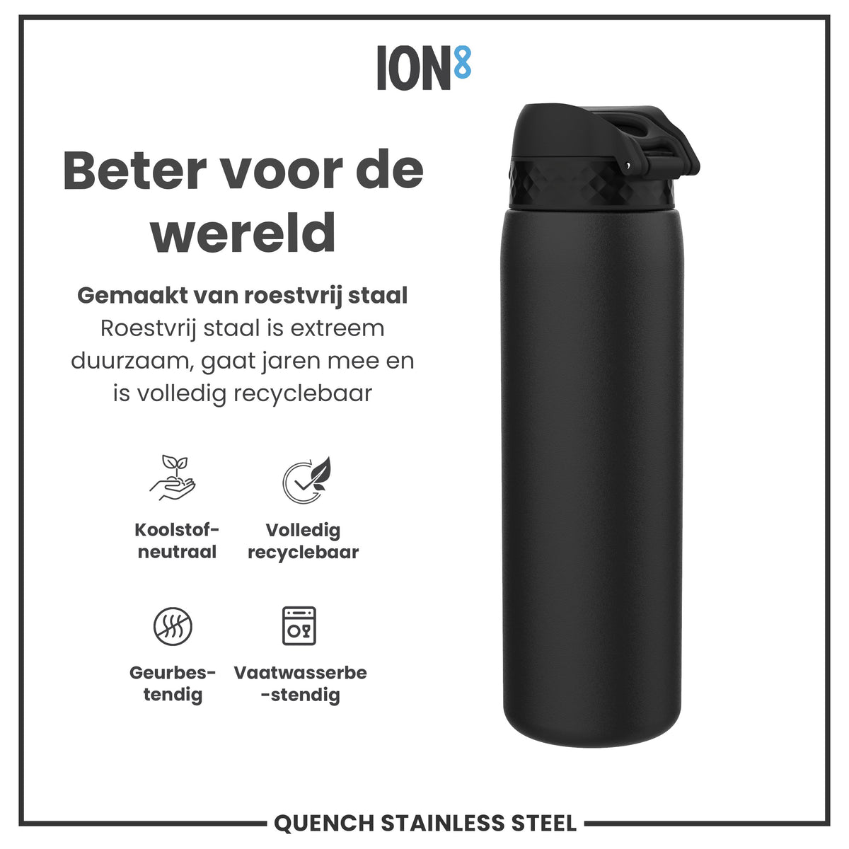 Leichte Edelstahl-Wasserflasche, Schwarz, 1 L