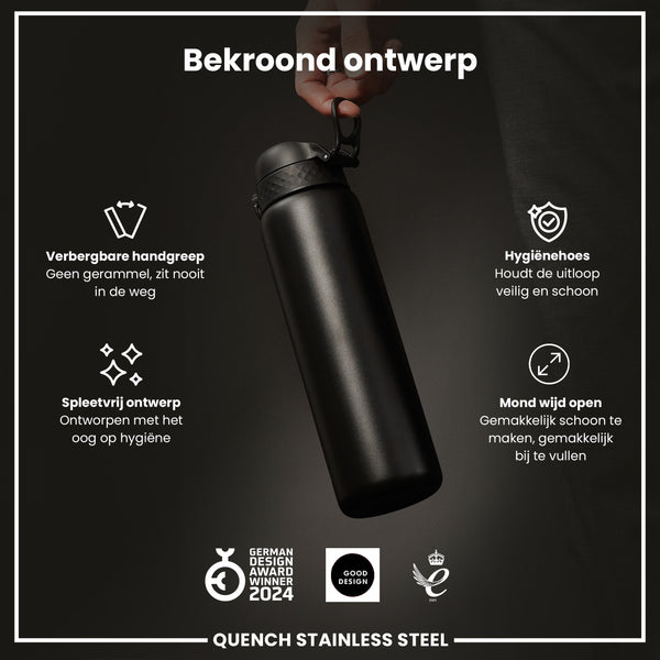 Leichte Edelstahl-Wasserflasche, Schwarz, 1 L