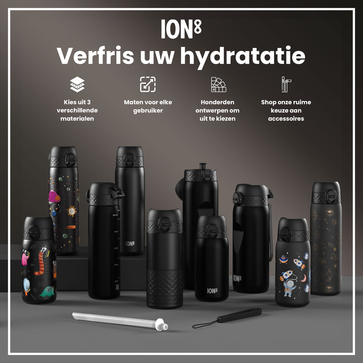 Leichte Edelstahl-Wasserflasche, Schwarz, 1 L