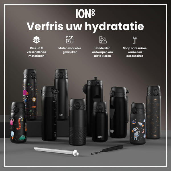 Leichte Edelstahl-Wasserflasche, Schwarz, 1 L