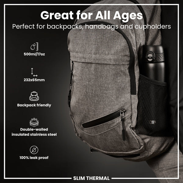 Isolierte Edelstahl-Wasserflasche, Schwarz, 500 ml