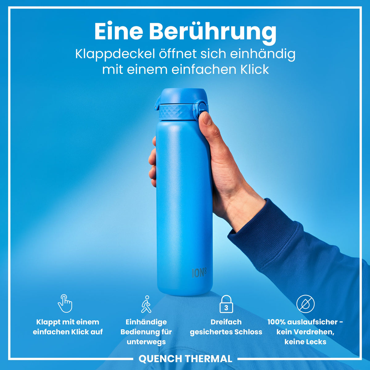 Isolierte Edelstahl-Wasserflasche, Blau, 1 L