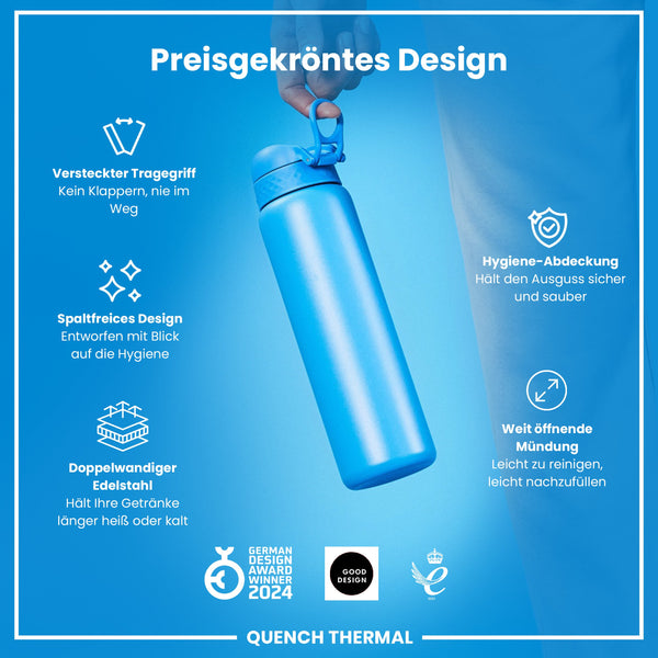 Isolierte Edelstahl-Wasserflasche, Blau, 1 L